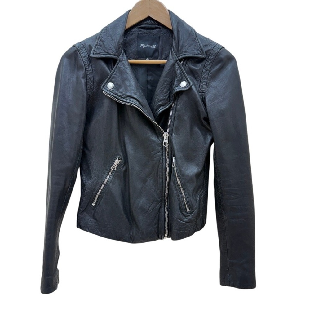 Madewell The Washed Leather Motorcycle Jacket Women XS Grunge Edgy Soft Moto - Picture 2 of 14